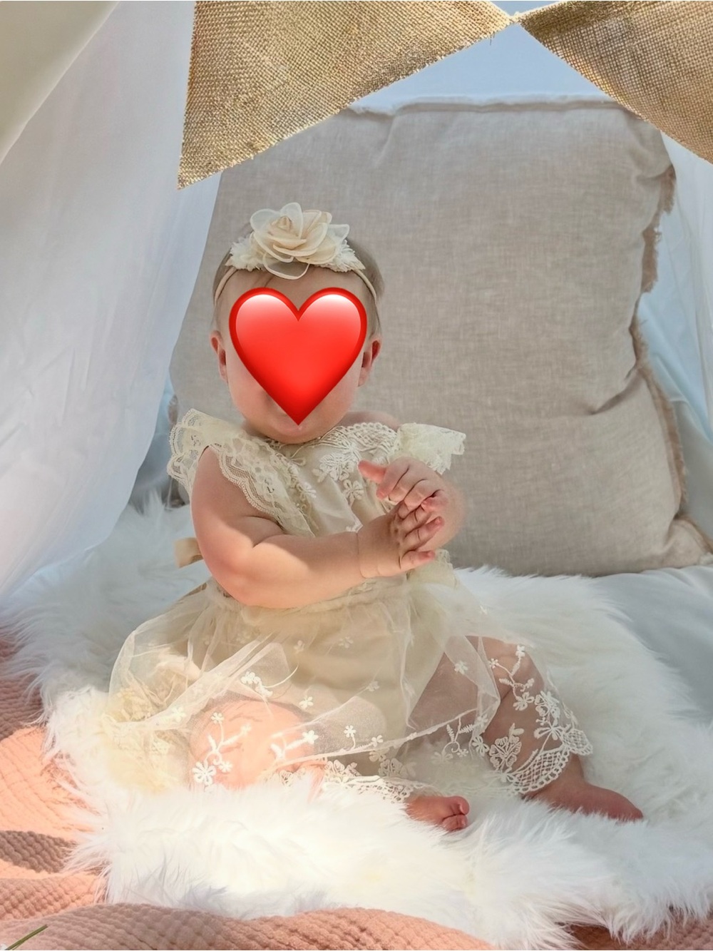 Cream Lace Baby Dress with Flower Headband | Special Occasion or Photos Outfit
